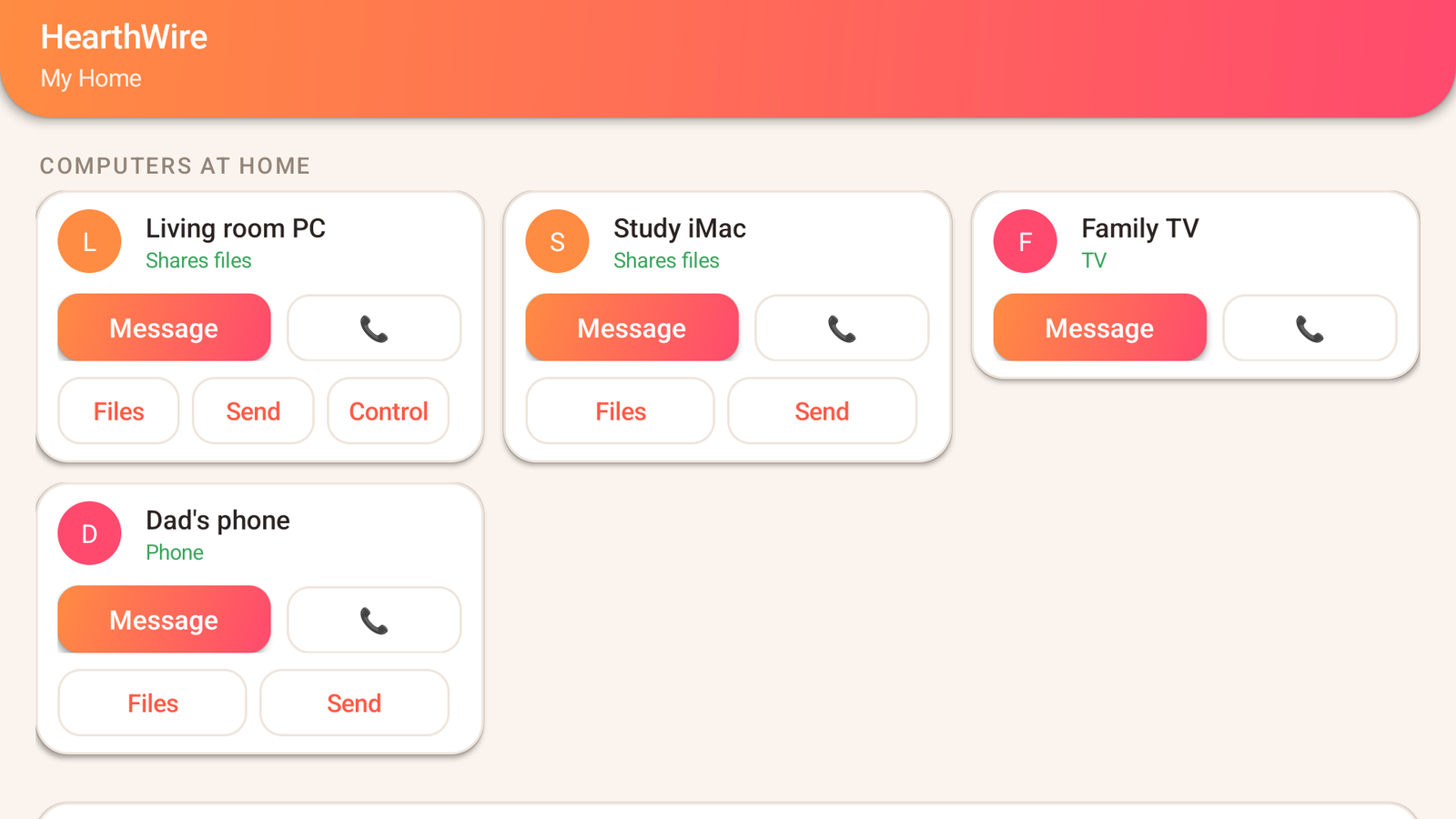The same app in landscape, laid out like the desktop version with a card per computer