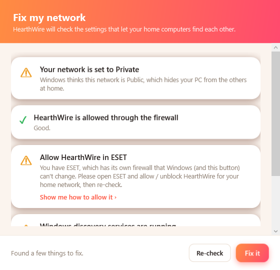 Network Doctor checking and fixing Windows network settings